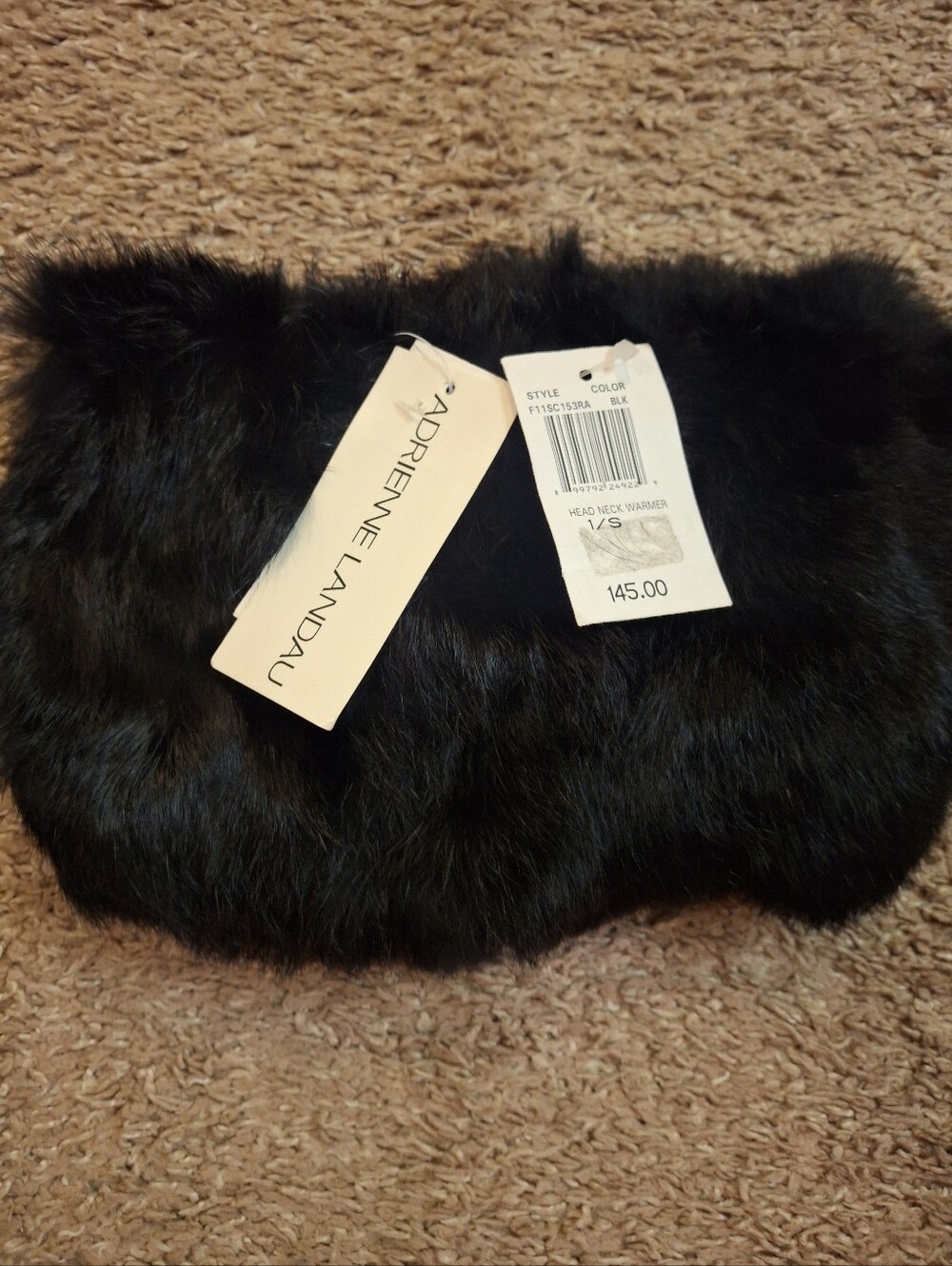 Brand New 100% Rabbit FutAdrienne Landau Black Fur Neck Warmer